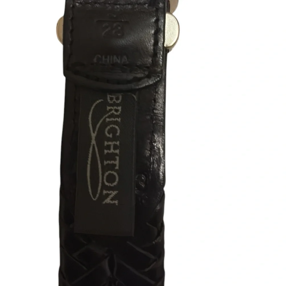 Brighton Vintage Woven Black Leather belt with metal buckle and accents, S/28